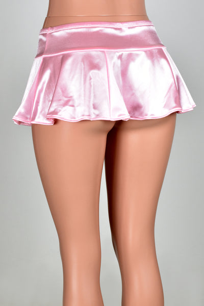 Light Pink Stretch Satin Micro Mini Skirt