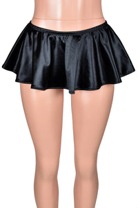 Black Stretch Satin Micro Mini Skirt (8" long)