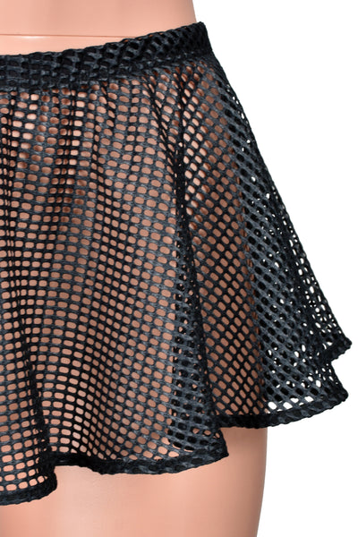 Black Sheer Square Net Micro Mini Skirt (8" long)