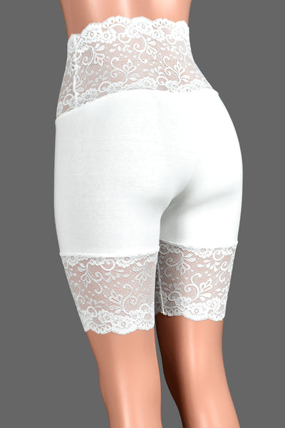 White Wide Waistband Stretch Lace Shorts (8.5" inseam)