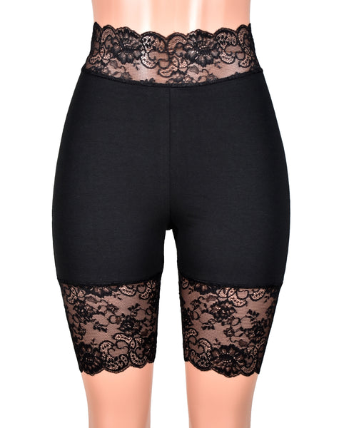 Black High-Waisted Stretch Lace Shorts (8.5" inseam)