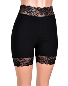 2.5" High-Waisted Black Stretch Lace Shorts (5" inseam)
