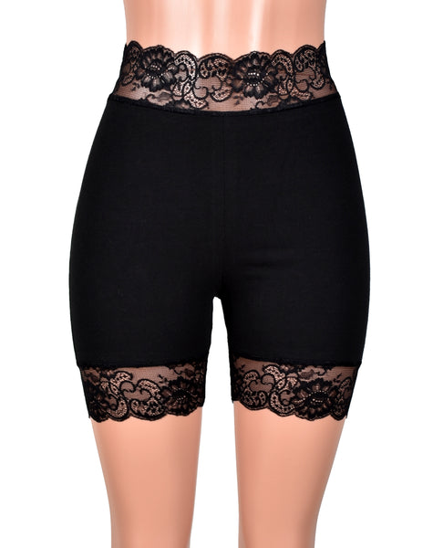 2.5" High-Waisted Black Stretch Lace Shorts (5" inseam)