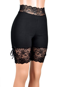 Black Lace-Up Stretch Lace Shorts (8.5" inseam)