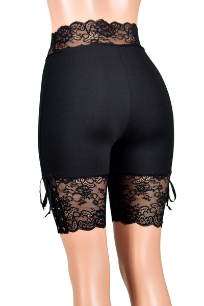 Black Lace-Up Stretch Lace Shorts (8.5" inseam)