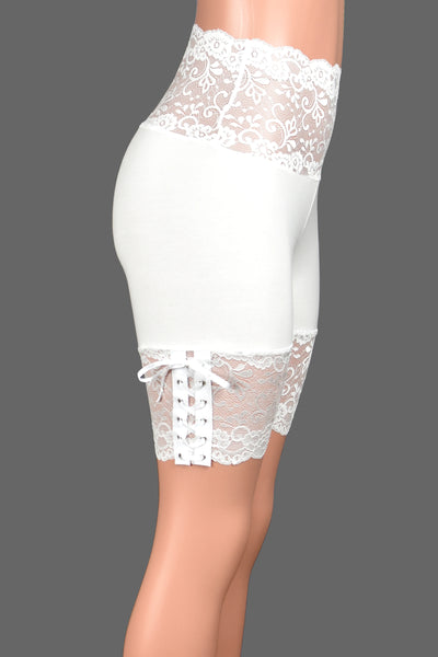 White Lace-Up Stretch Lace Shorts (8.5" inseam)