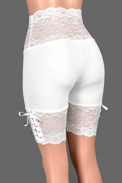 White Lace-Up Stretch Lace Shorts (8.5" inseam)