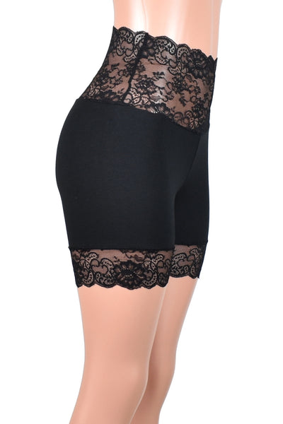 Wide Waistband 2.5" Black Stretch Lace Shorts (5" inseam)