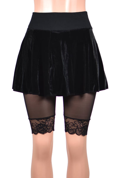 Sheer Black Mesh Knee Length High-Waisted Stretch Lace Shorts (10.5" inseam)