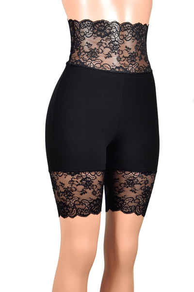 Super High-Waisted Black Stretch Lace Shorts (8.5" inseam)