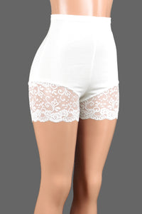 High-Waisted White Lace Leg Shorts (3.5" inseam)