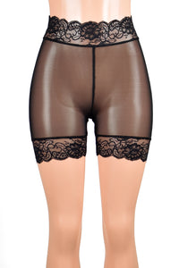 High-Waisted Sheer Black Mesh Stretch Lace Shorts (5" inseam)