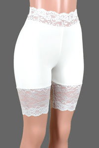 White High-Waisted Stretch Lace Shorts (8.5" inseam)
