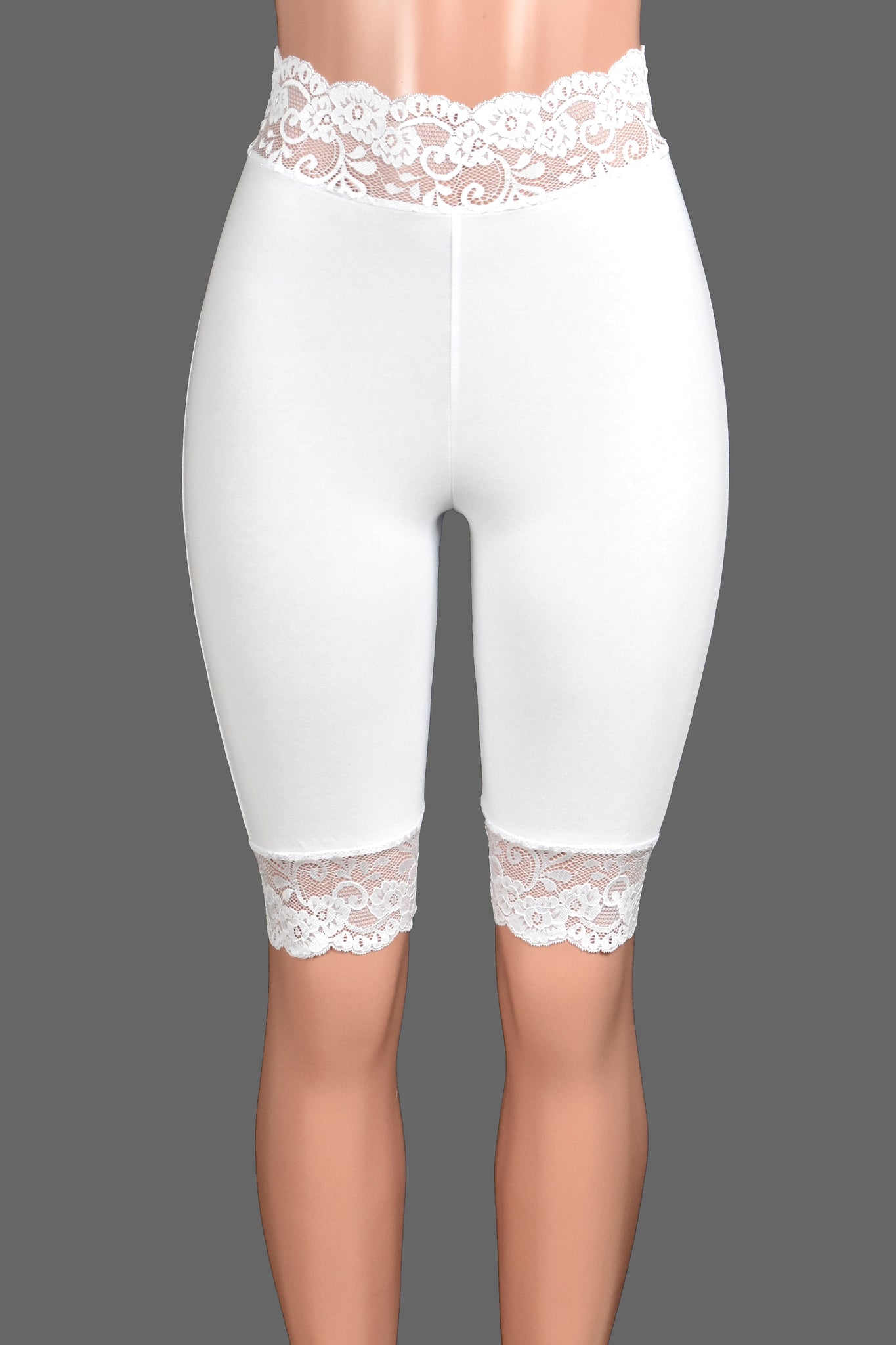 Knee Length HighWaisted White Stretch Lace Shorts plus size Deranged