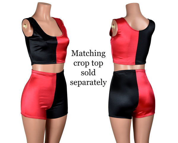 High-Waisted Black Red Stretch Satin Harley Shorts